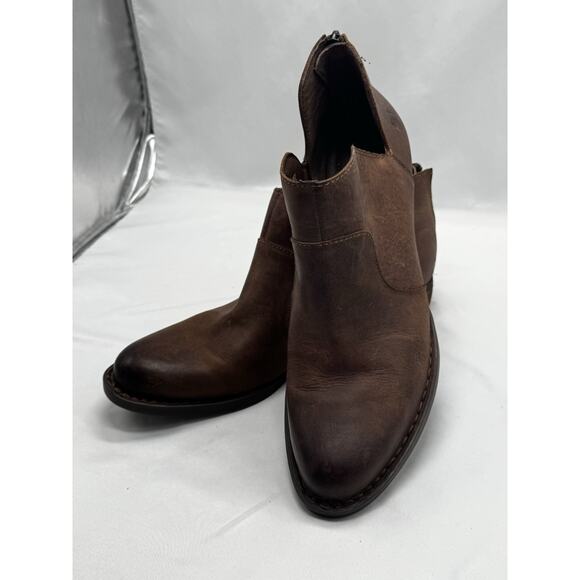 Born Kerri Brown Leather Ankle Boots Block Heel Zip Booties Womens Sz 11 - Picture 2 of 12